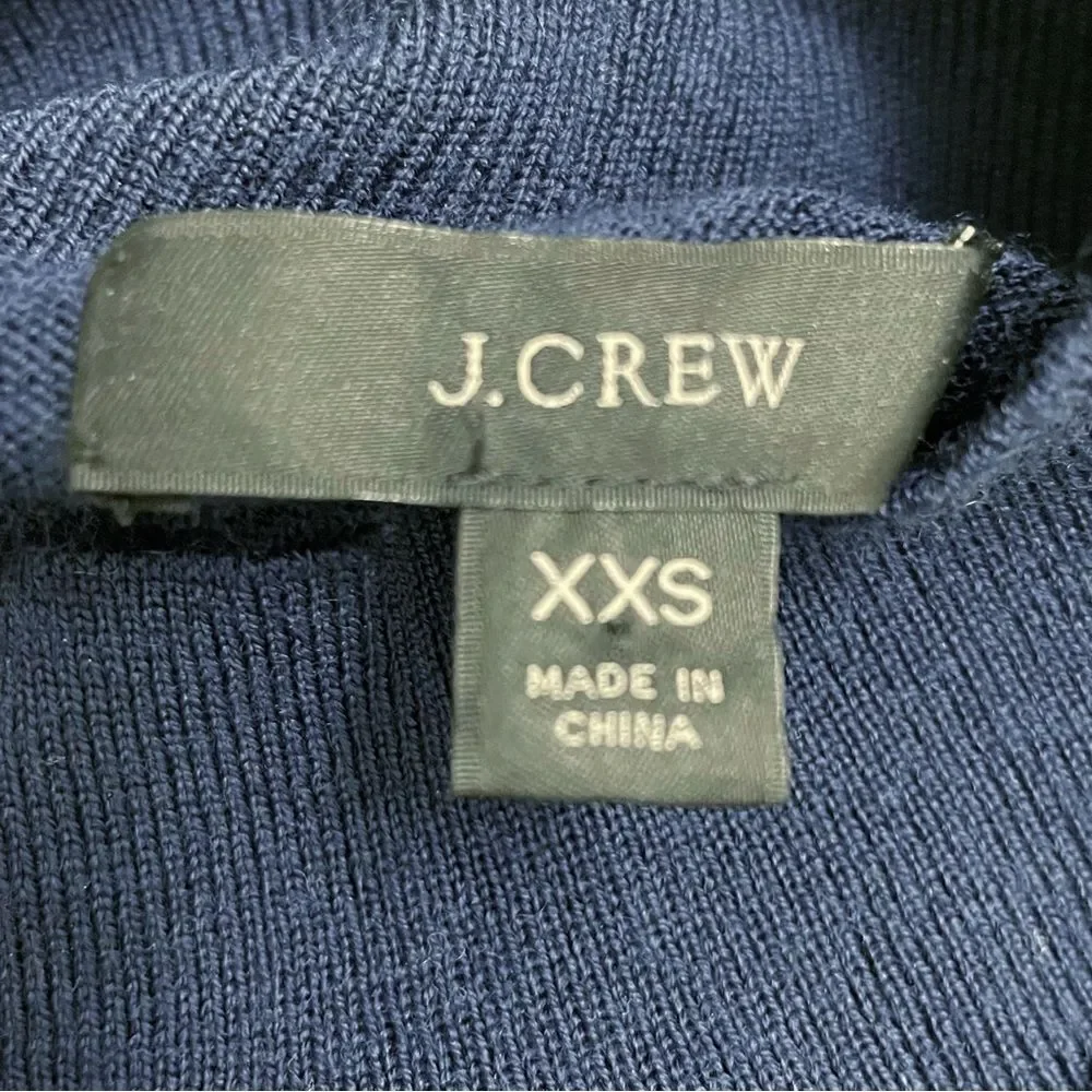 J. Crew Sweater Merino Wool Tie Neck Turtleneck in Navy Blue Women’s Size XXS